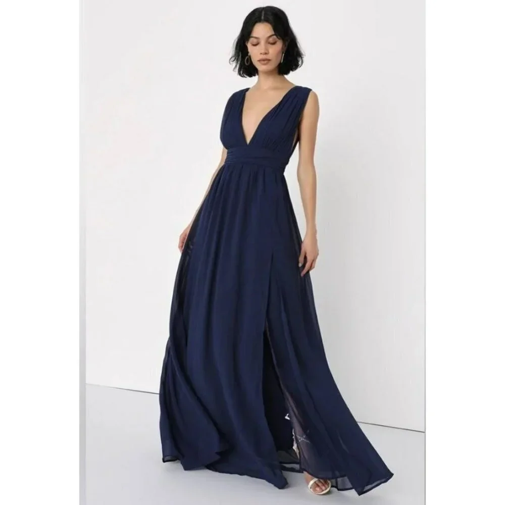 lulus navy blue maxi dress Navy Blue Sequin Lace-Up Maxi Dress | Womens | X-Small (Available in M, L) | 100% Polyester